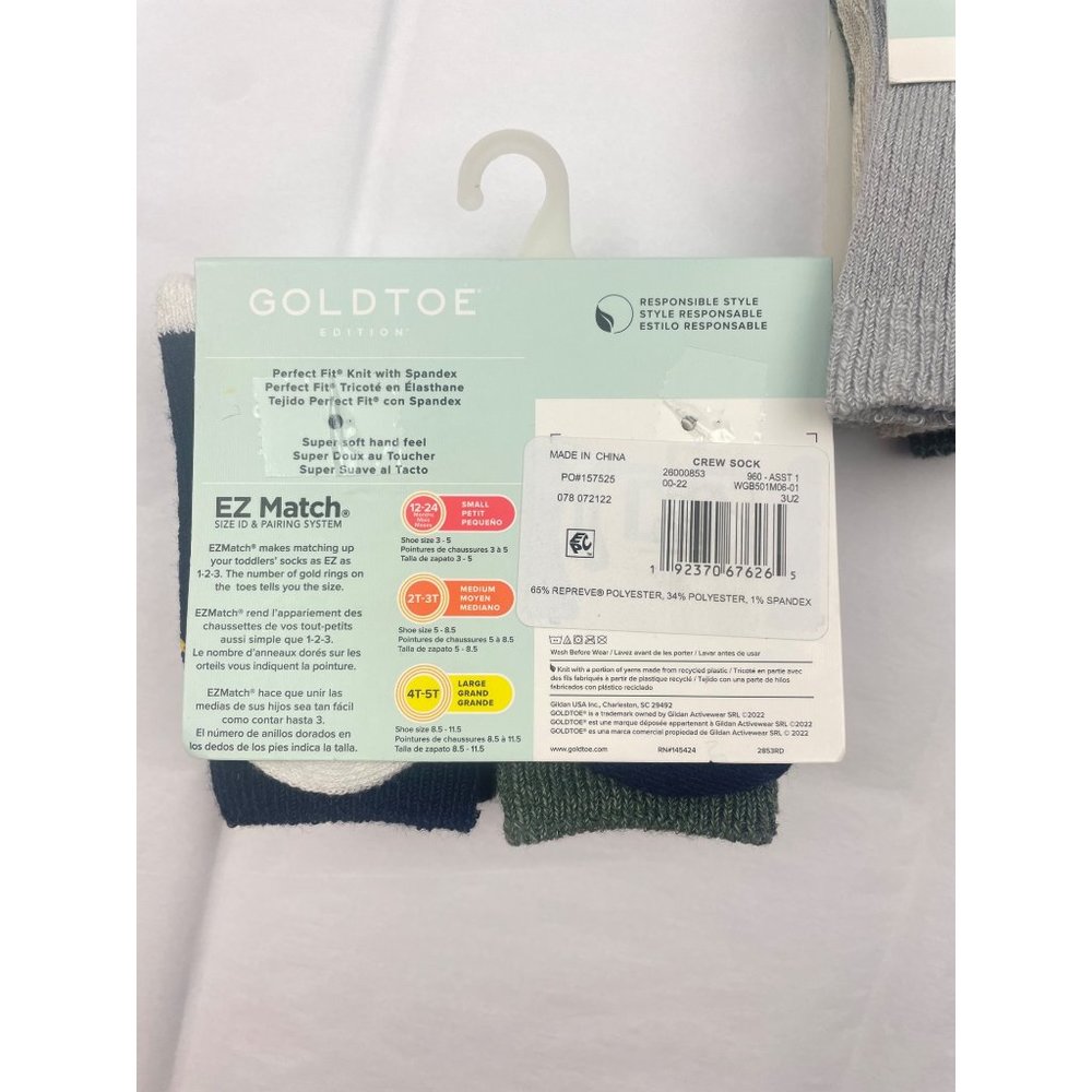 2-GOLDTOE Toddler Crew Boy 6-pack Socks 2T-3T - Picture 3 of 8